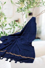 Men Velvet Shawl Navy Blue